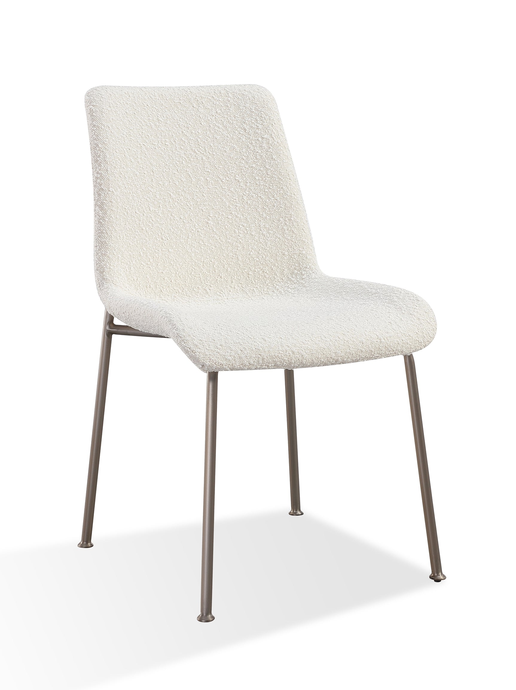 Jade Upholstered Dining Chair in Cottage Cheese Boucle and Brushed Nickel Metal (Set of 2) - Ornate Home