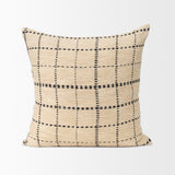 Jaela Beige/Black 22x22 Striped Checkered Square Throw Pillow Cover - Ornate Home