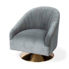 James Gray/Blue/Gold Velvet Covered Seat Swivel Base Accent Chair - Ornate Home
