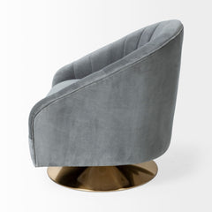 James Gray/Blue/Gold Velvet Covered Seat Swivel Base Accent Chair - Ornate Home