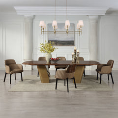 Jamonica Glossy Wood Grain Top/Gold Dining Table - Ornate Home