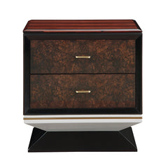 Jamonica Glossy Wood Grain Top/Gold Nightstand w/2 Drawers - Ornate Home
