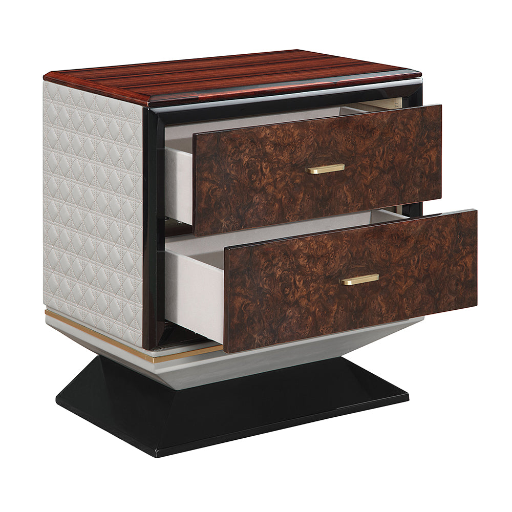 Jamonica Glossy Wood Grain Top/Gold Nightstand w/2 Drawers - Ornate Home