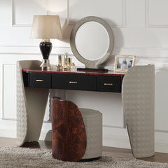 Jamonica Gray/Glossy Wood Grain Top Vanity Chair - Ornate Home