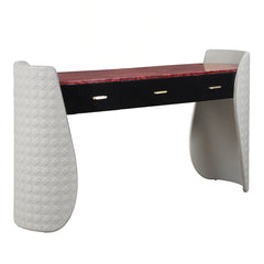 Jamonica Gray/Glossy Wood Grain Top Vanity Desk - Ornate Home