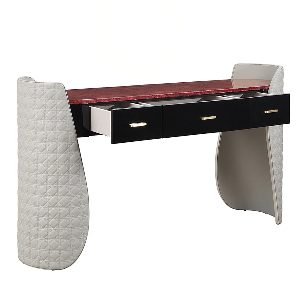 Jamonica Gray/Glossy Wood Grain Top Vanity Desk - Ornate Home