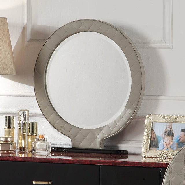 Jamonica Gray/Glossy Wood Grain Top Vanity Mirror - Ornate Home