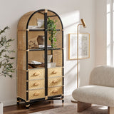 Jane 71 Inch Tall Arched Natural Rattan Bookshelf - Ornate Home