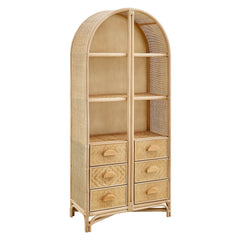 Jane 71 Inch Tall Arched Natural Rattan Bookshelf - Ornate Home
