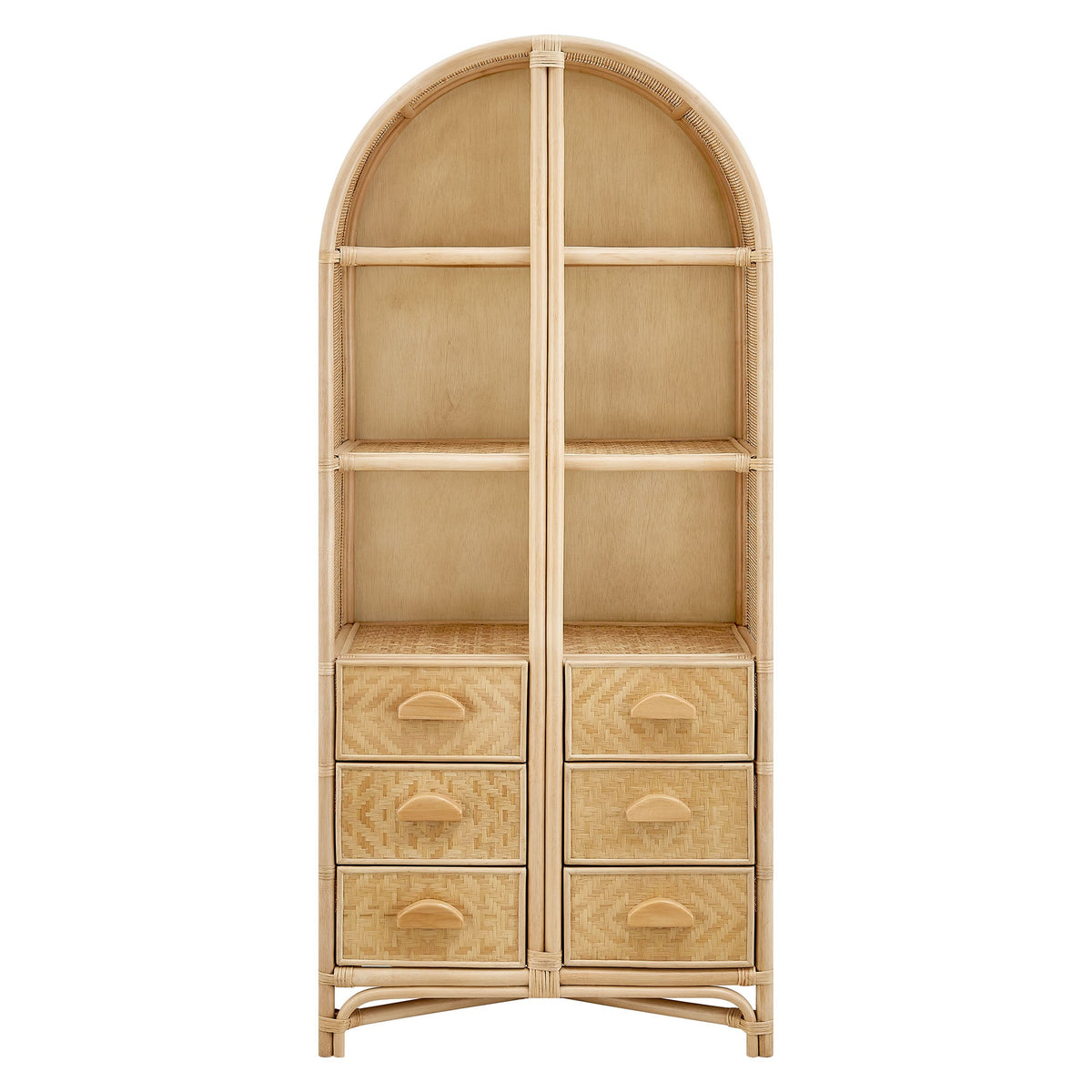 Jane 71 Inch Tall Arched Natural Rattan Bookshelf - Ornate Home