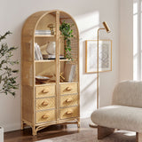 Jane 71 Inch Tall Arched Natural Rattan Bookshelf - Ornate Home