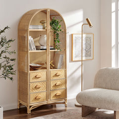 Jane 71 Inch Tall Arched Natural Rattan Bookshelf - Ornate Home