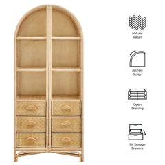 Jane 71 Inch Tall Arched Natural Rattan Bookshelf - Ornate Home