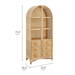 Jane 71 Inch Tall Arched Natural Rattan Bookshelf - Ornate Home