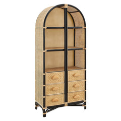 Jane Natural/Black 71 Inch Tall Arched Natural Rattan Bookshelf - Ornate Home