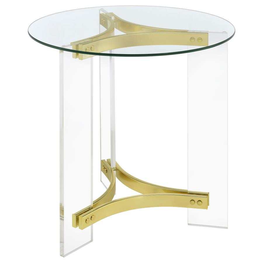 Janessa Clear & Matte Brass End Table w/ Acrylic Legs - Ornate Home