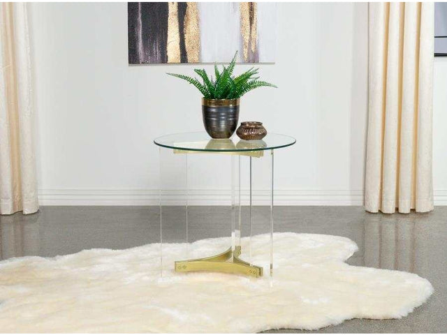 Janessa Clear & Matte Brass End Table w/ Acrylic Legs - Ornate Home