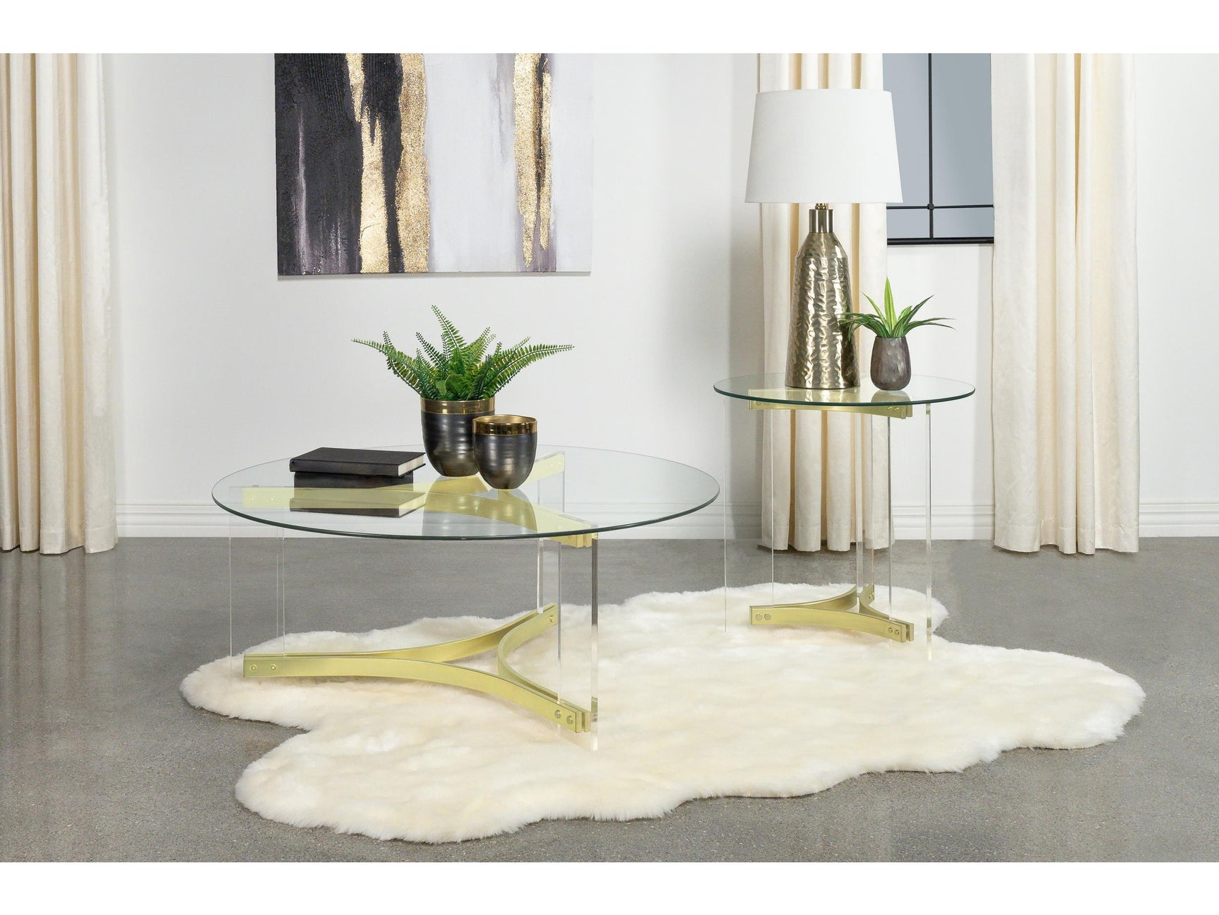 Janessa Matte Brass 2-piece Acrylic Coffee and End Table Set - Ornate Home