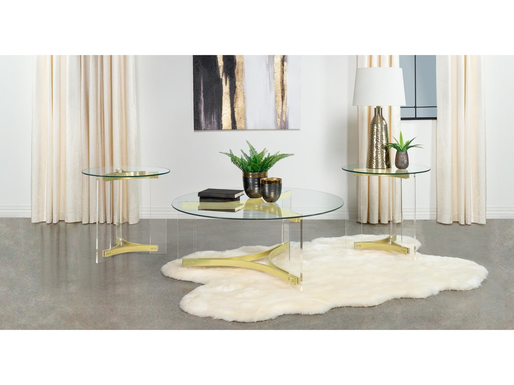 Janessa Matte Brass 3-piece Acrylic Coffee and End Table Set - Ornate Home