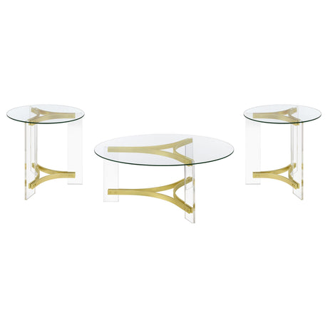 Janessa Matte Brass 3-piece Acrylic Coffee and End Table Set - Ornate Home