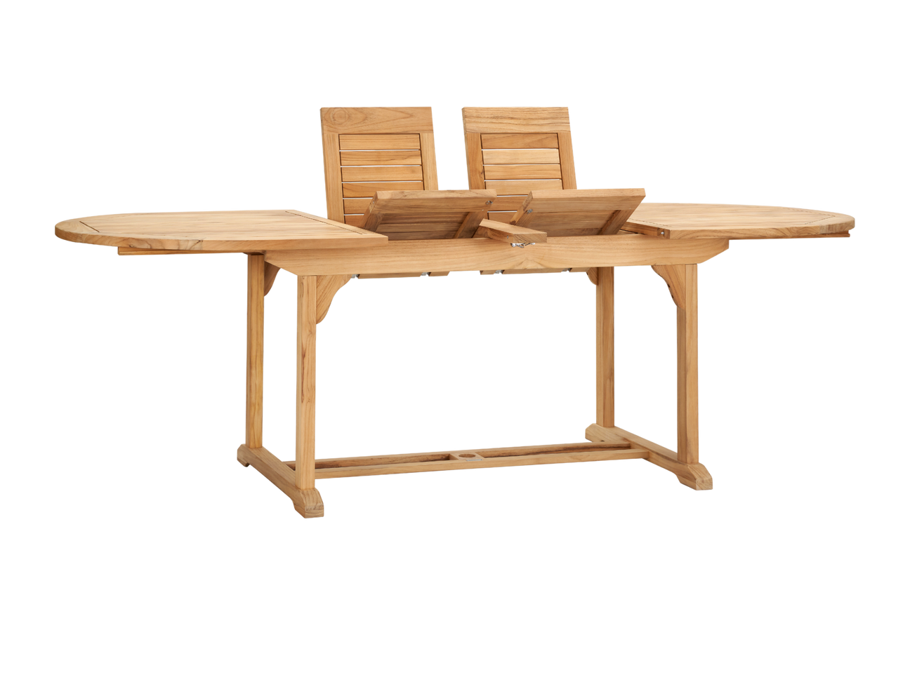 January Oval Teak Outdoor Dining Table with Double Extensions and Umbrella Hole - Ornate Home