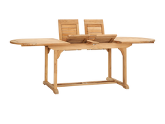 January Oval Teak Outdoor Dining Table with Double Extensions and Umbrella Hole - Ornate Home