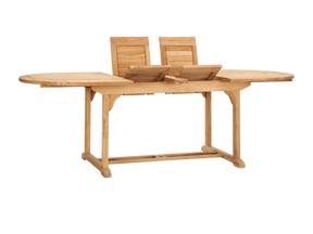 January Oval Teak Outdoor Dining Table with Double Extensions and Umbrella Hole - Ornate Home