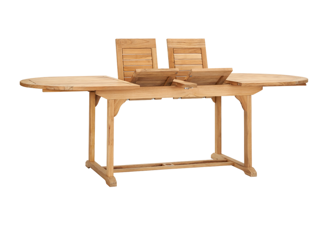 January Oval Teak Outdoor Dining Table with Double Extensions and Umbrella Hole - Ornate Home