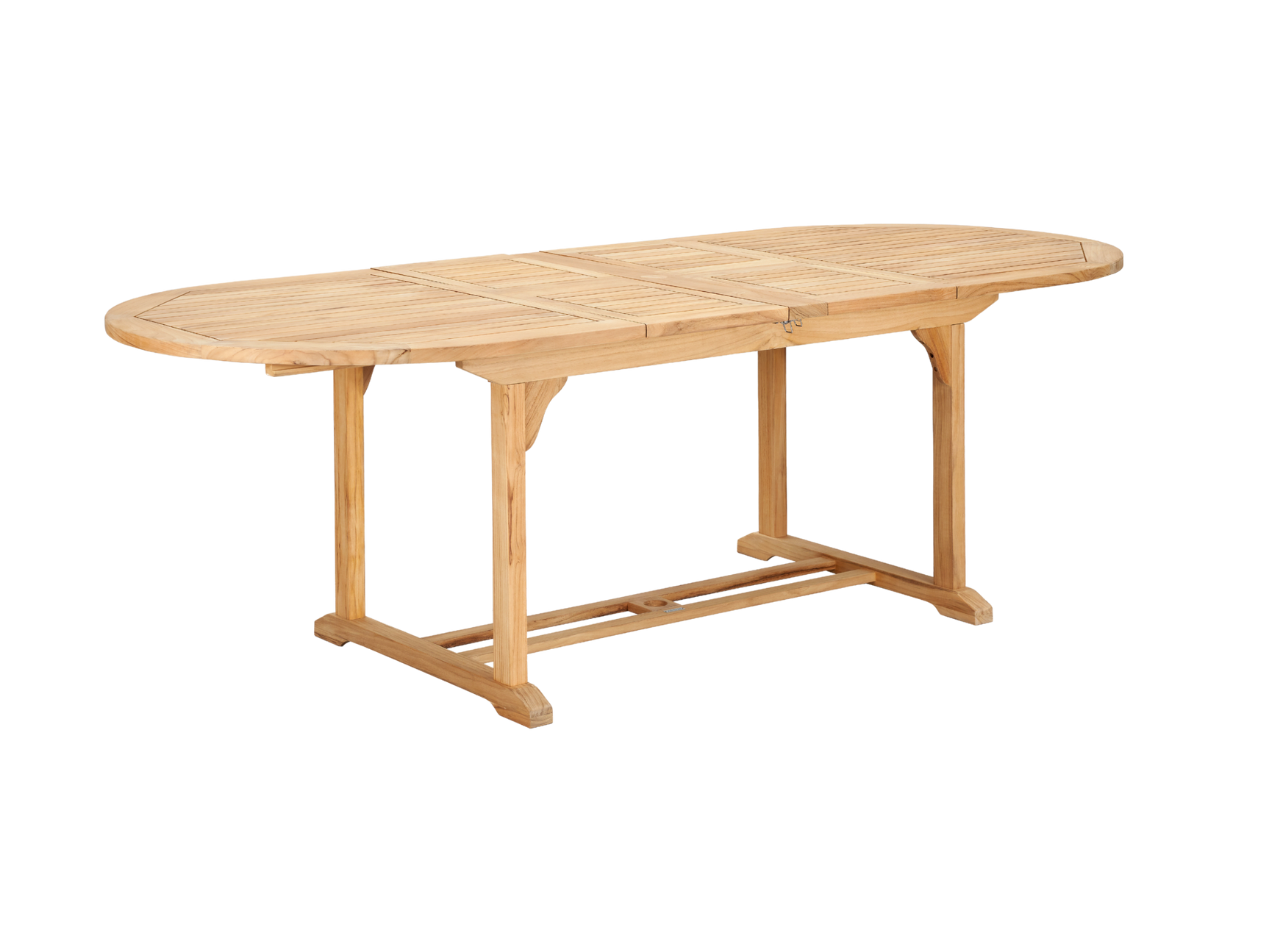 January Oval Teak Outdoor Dining Table with Double Extensions and Umbrella Hole - Ornate Home