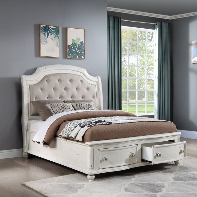 Jaqueline Gray/Antique White Queen Bed w/ Storage - Ornate Home
