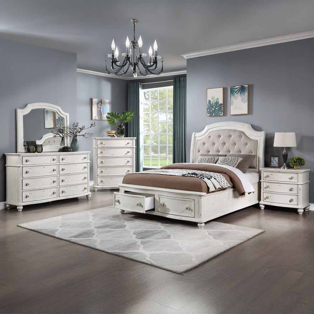 Jaqueline Gray/Antique White Queen Bed w/ Storage - Ornate Home