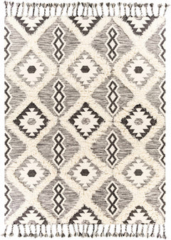 Jarales Cream/Black Tribal Tassel Wool Rug - Clearance - Ornate Home