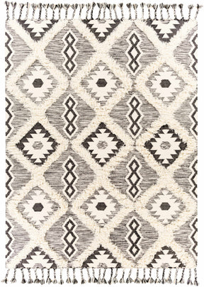 Jarales Cream/Black Tribal Tassel Wool Rug - Clearance - Ornate Home