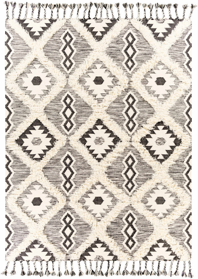 Jarales Cream/Black Tribal Tassel Wool Rug - Clearance - Ornate Home