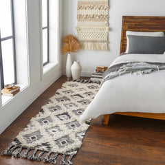 Jarales Cream/Black Tribal Tassel Wool Rug - Clearance - Ornate Home
