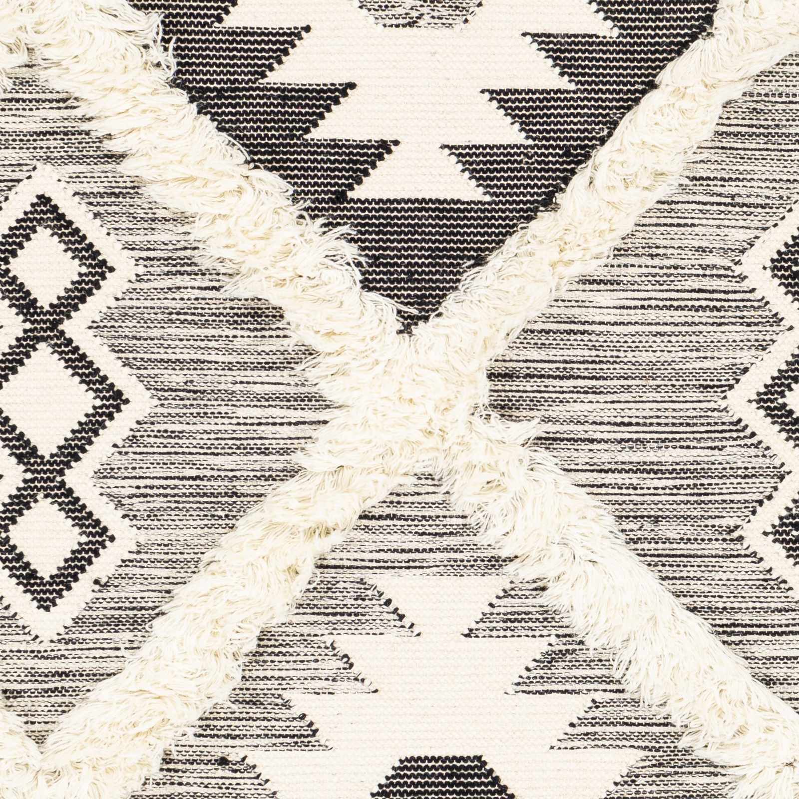 Jarales Cream/Black Tribal Tassel Wool Rug - Clearance - Ornate Home