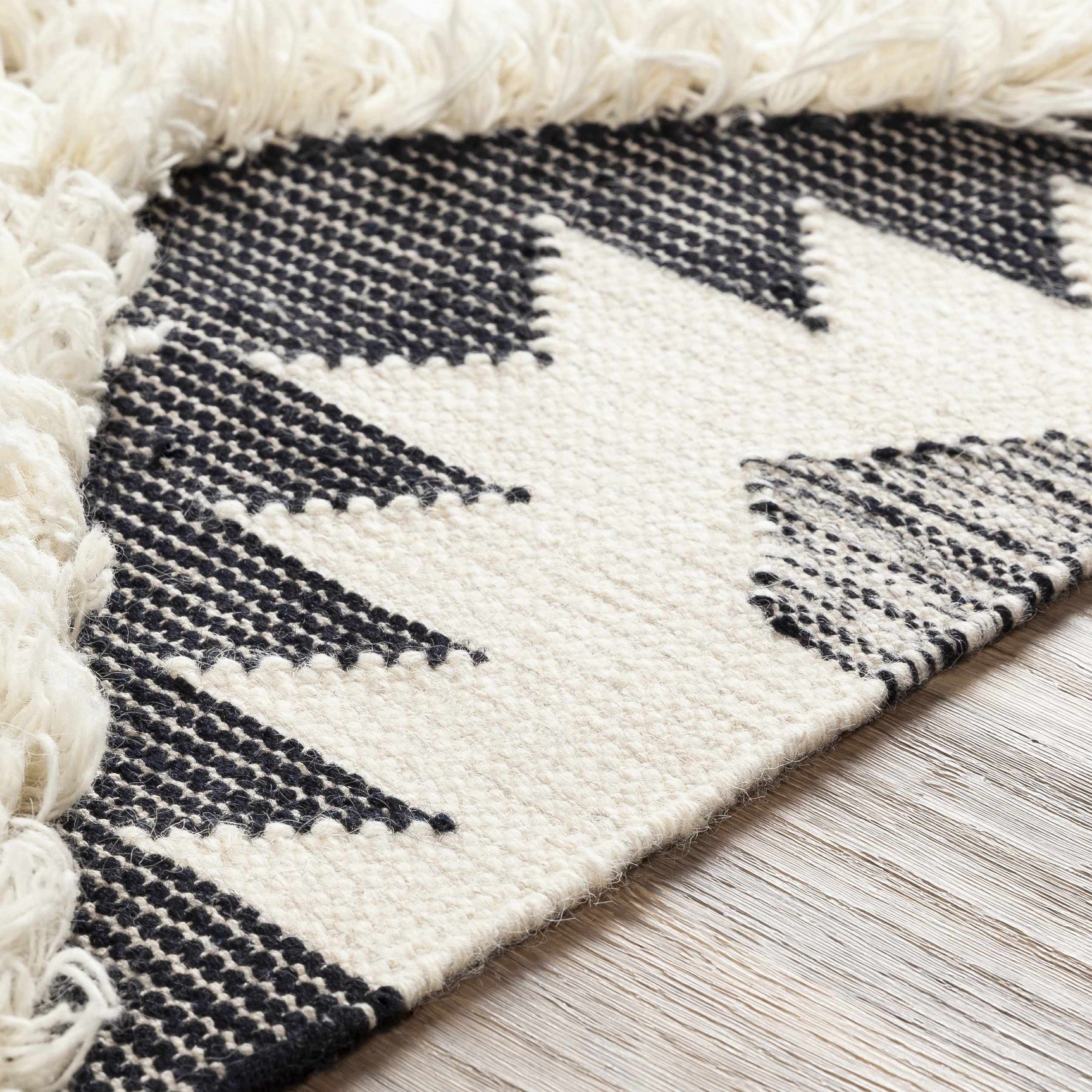 Jarales Cream/Black Tribal Tassel Wool Rug - Clearance - Ornate Home