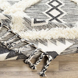 Jarales Cream/Black Tribal Tassel Wool Rug - Clearance - Ornate Home