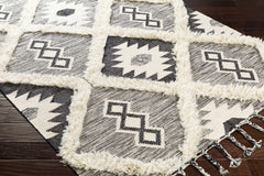 Jarales Cream/Black Tribal Tassel Wool Rug - Clearance - Ornate Home