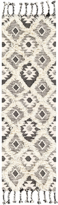 Jarales Cream/Black Tribal Tassel Wool Rug - Clearance - Ornate Home