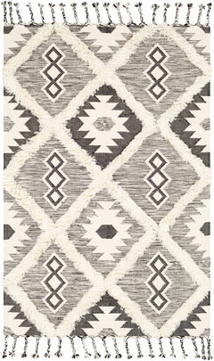 Jarales Cream/Black Tribal Tassel Wool Rug - Clearance - Ornate Home