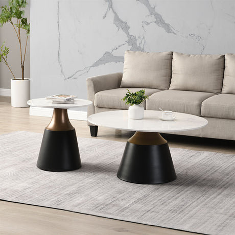 Jaramillo White Natural Marble Top/Black Coffee Table - Ornate Home