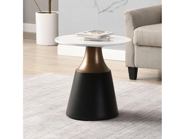 Jaramillo White Natural Marble Top/Black End Table - Ornate Home