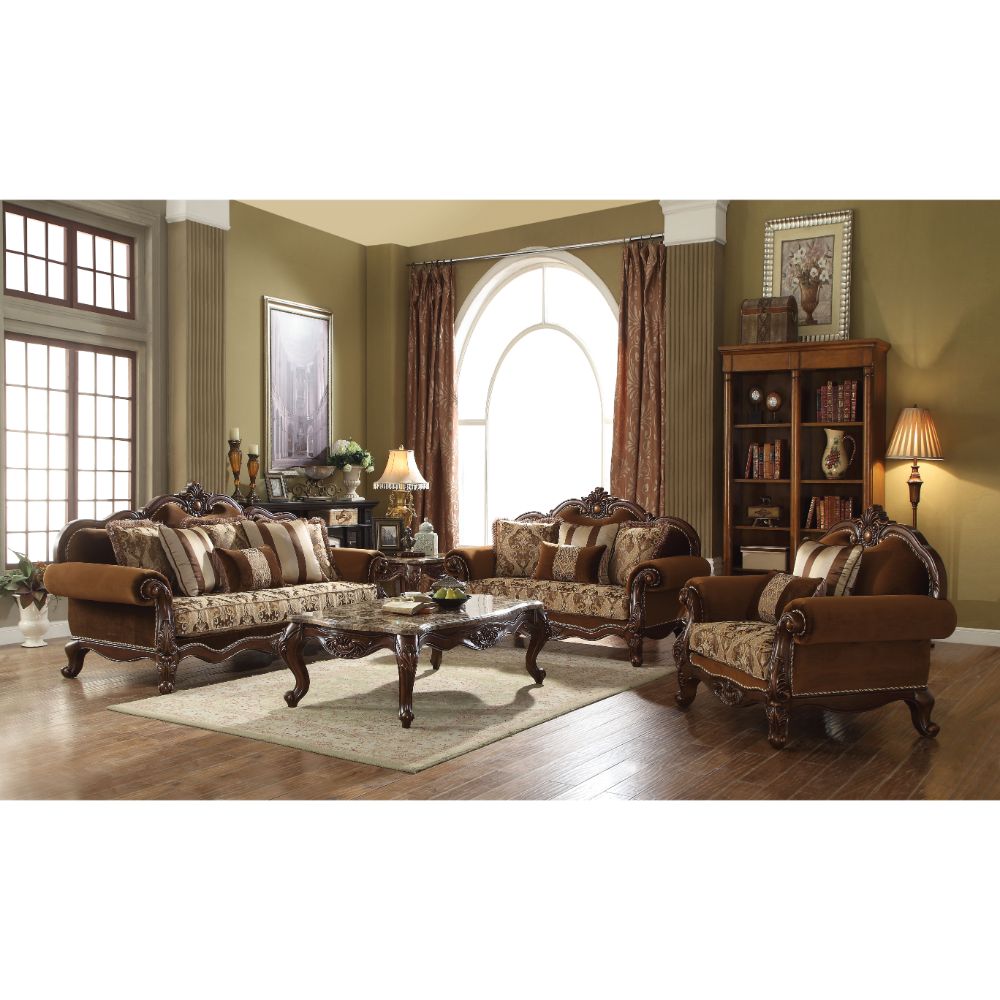 Jardena Sofa with 6 Pillows in Cherry Oak - Ornate Home