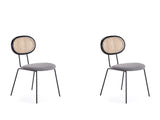 Jardin Dining Chair in Black with Cane and Grey Upholstered Seating (set of 2) - Ornate Home