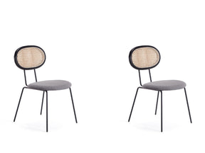 Jardin Dining Chair in Black with Cane and Grey Upholstered Seating (set of 2) - Ornate Home