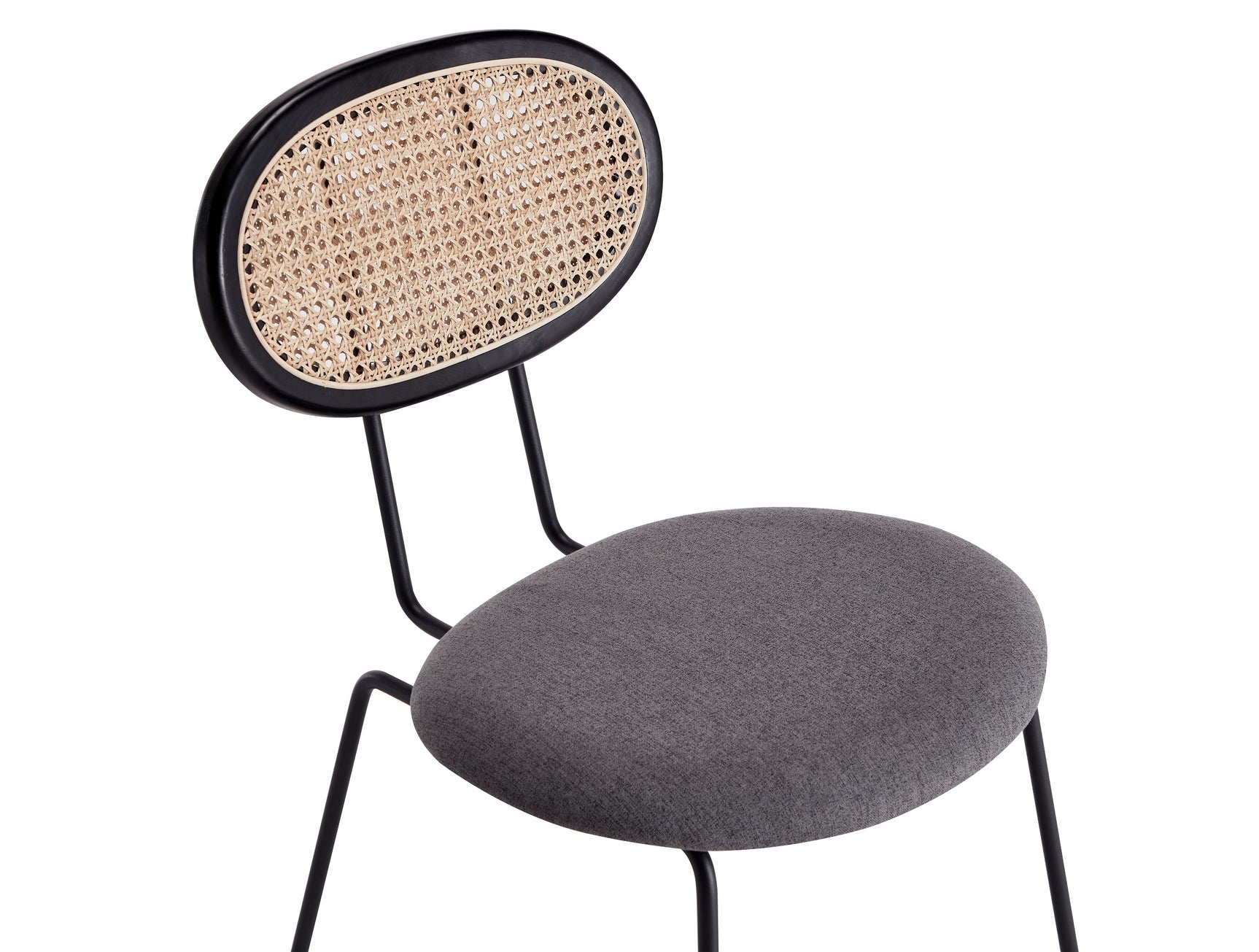 Jardin Dining Chair in Black with Cane and Grey Upholstered Seating (set of 2) - Ornate Home