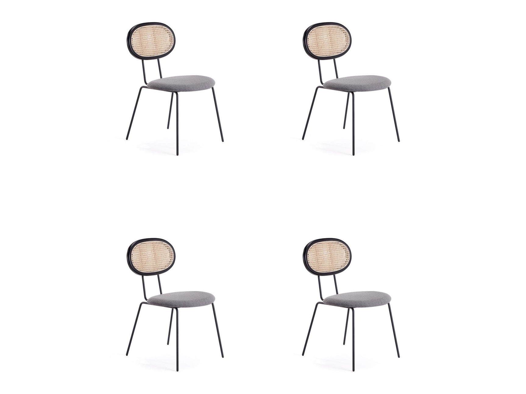 Jardin Dining Chair in Black with Cane and Grey Upholstered Seating (set of 4) - Ornate Home