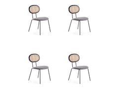 Jardin Dining Chair in Black with Cane and Grey Upholstered Seating (set of 4) - Ornate Home