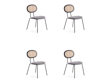 Jardin Dining Chair in Black with Cane and Grey Upholstered Seating (set of 4) - Ornate Home